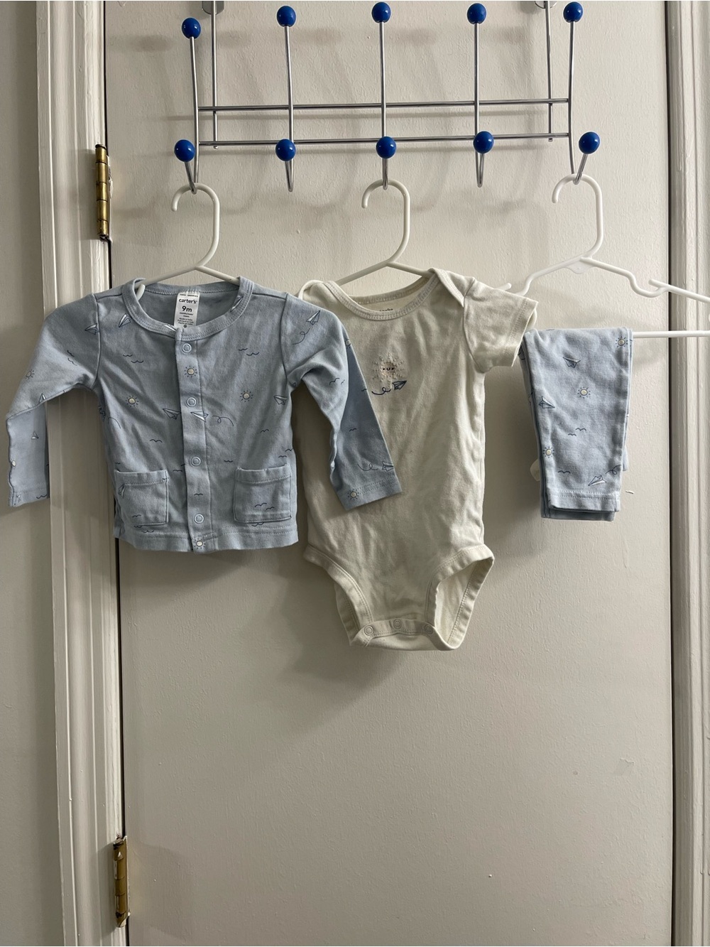 Carter's Light Blue and Cream Baby One-Piece Set with Cardigan